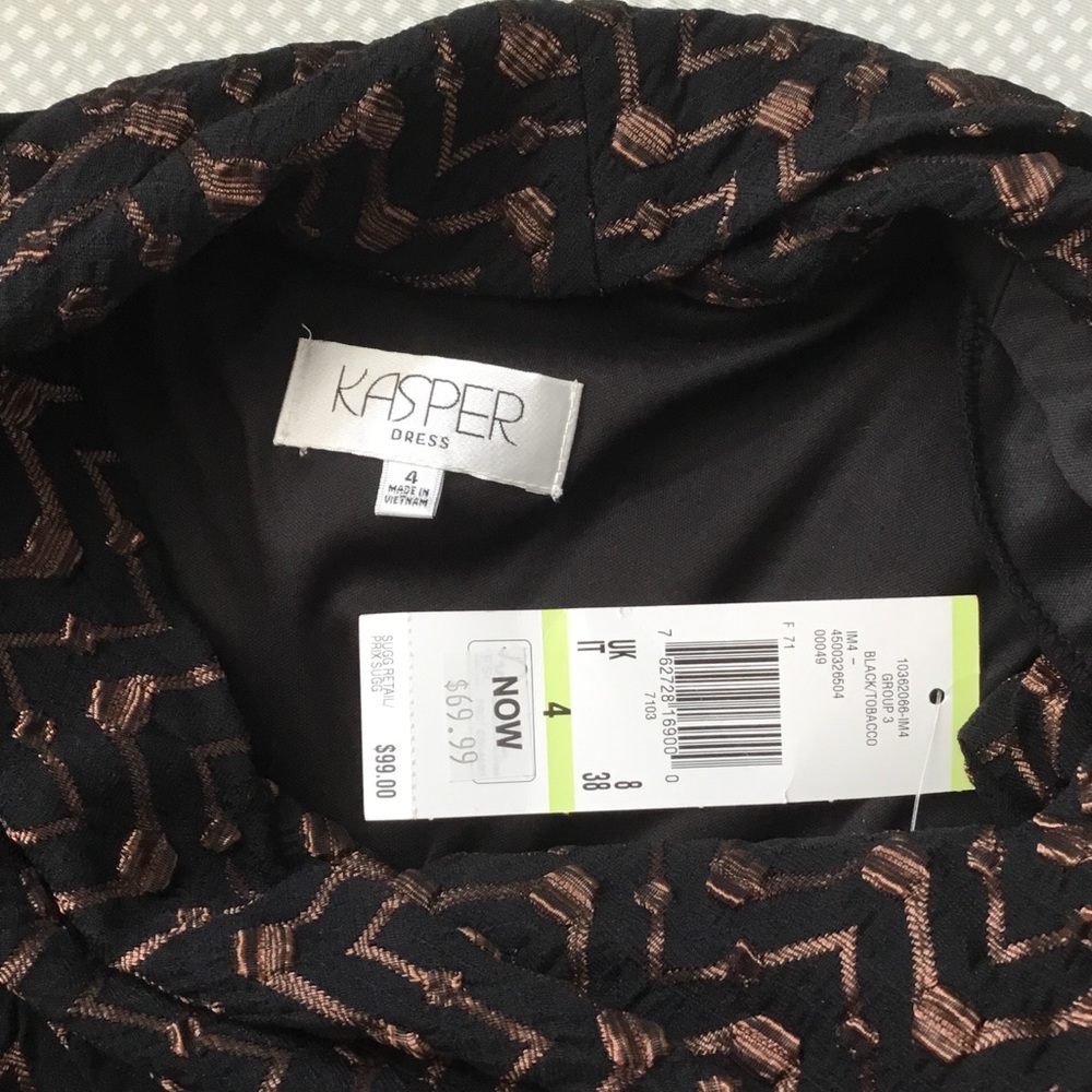 NWT Kasper Elegant Black and Copper Zigzag Pattern Dress - Picture 4 of 5